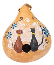CAT &amp; DOG BEST FRIENDS BIRDHOUSE - Amish Hand Painted Gourd - $53.99