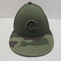 New Era 59FIFTY Chicago Cubs Camo Hat Size 7 1/4 Army Green MLB Fitted Cap  - $26.33 CAD