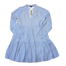 NWT J.Crew Tiered Popover in Blue Striped Cotton Notched V-neck Dress S - £55.72 GBP
