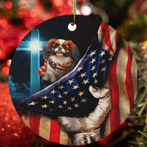 Cute Japanese Chin Dog Patriotic Flag USA Christmas Ornament Gift Tree Decor - £12.94 GBP