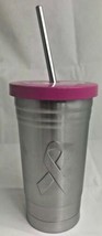 CANCER AWARENESS 16 OZ STAINLESS STEEL CUP W/ STAINLESS STEEL STRAW - $16.29