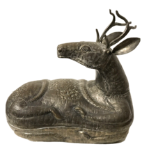 Antique Cambodian Repousse Deer Stag Betel Brass Metal Box 14&quot; - £147.18 GBP