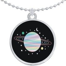 Saturn Planet Moon Stars Round Pendant Necklace Beautiful Fashion Jewelry - £8.51 GBP