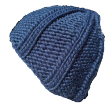 Mens Sailor Hat Hand Knit Chunky Navy Marine Blue Pure New Wool Fishing Boating - £27.13 GBP