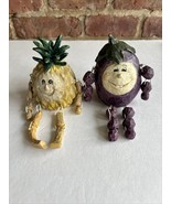 Vintage Set of 2 anthropomorphic Fruit Shelf Sitters Grape &amp; Pineapple - $56.35 CAD
