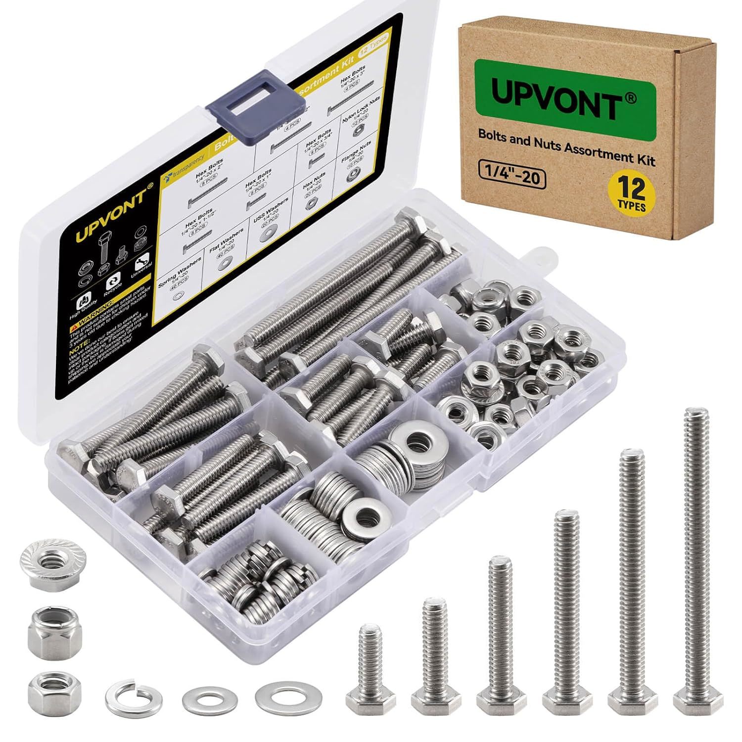 Hex Bolts And Nuts Assortment Kit, 1/4&quot;-20 Unc Nuts And Bolts Set (12 Ty... - $39.92