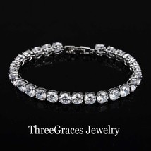 Sparkling Cubic Zirconia White Gold Color Round Link Chain Wedding Party Tennis  - $19.65