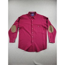 Vintage Pendleton Mens Shirt Large Red Wool Leather Elbow Patch Buttons Work - £37.34 GBP