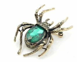 Vintage Look Gold Plated Green Spider Brooch Suit Coat Broach Collar Pin B48OE - £12.60 GBP