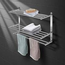 24&quot; 3-Tier Bathroom Towel Rack Bar Stainless Steel Wall-Mounted Storage ... - £45.63 GBP