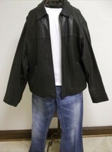 Men&#39;s Eddie Bauer Black Leather XL Front Zippered Coat - £67.85 GBP