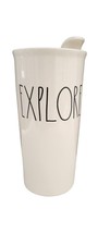 Rae Dunn EXPLORE Ceramic Coffee Tumbler Travel Ivory Mug Lid - £14.67 GBP