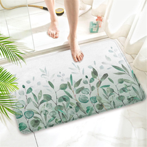 Green Eucalyptus Sage Leaves Imitation Cashmere Bathroom Bath Mat Rug-Rubber Non - £20.48 GBP