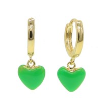 candy Neon Enamel Heart charm dangle drop earring Gold bright colorful fashion w - £11.21 GBP