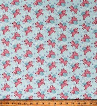 Cotton When Pigs Fly Animals Flowers Blue Fabric Print by the Yard D783.99 - $13.95