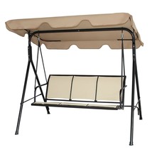 Outdoor Porch Patio 3-Person Canopy Swing in Light Brown - £245.53 GBP
