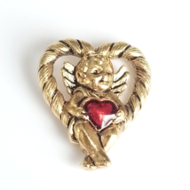 Cupid Angel Cherub Red Heart Twisted Rope Gold Tone Pin Tie Tack Avon Je... - $12.99