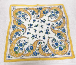 Vintage White Cotton Handkerchief Blue Floral Yellow Paisley Scroll Patt... - $9.41