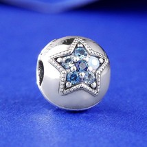 925 Sterling Silver Bright Star Clip Charm with Multi-Colored Crystal - £13.39 GBP