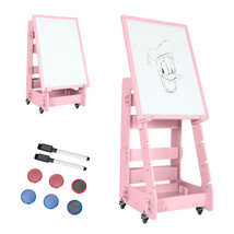 Kids&#39; Standing Art Easel Dry-Erase Board Double Sided Chalkboard Pink - £102.71 GBP