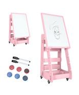 Kids&#39; Standing Art Easel Dry-Erase Board Double Sided Chalkboard Pink - £99.50 GBP