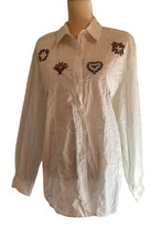 Two Twenty Blouse White Cotton Embroidered Button Front Long Slv Size 20 Vintage - £11.95 GBP