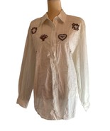 Two Twenty Blouse White Cotton Embroidered Button Front Long Slv Size 20... - £11.76 GBP