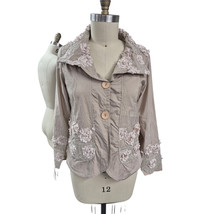 Vtg Damee Inc 3D Beige on Beige Embroidered Flowers Jacket Sz L  Art to ... - $61.48