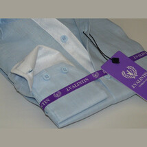 Mens 100% Linen Summer Shirt J.Valintin Turkey-Usa High Collar OBR78-09 Blue image 8