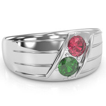 Men&#39;s Two Gemstone Birthstone Designer Ring In 14k White Gold - $699.00