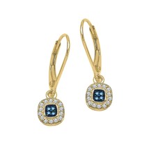 Seasonal 1/5 CT Blue &amp; White Diamond Drop Earrings 14K Yellow Gold Finish - £57.52 GBP