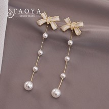 New Elegant Bow Pearl Tassel Long Earrings Party Girls' Luxury Jewelry Korean Fa - £10.50 GBP