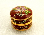 Round Miniature Snuff/Pill Box, Cloisonne Floral Artwork, Brown w/ Gold ... - $19.55