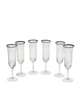 FlutedChampagne Glasses  Silver Rimmed Set of 6 Mid-Century Modern Barware - $37.04