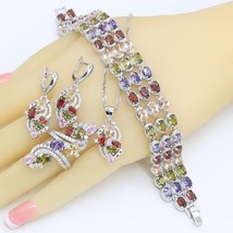 Classic Silver Color Jewelry Sets for Women Multicolor Zircon Necklace Pendant E - $31.50