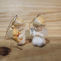 Vintage Angel with Teddy &amp; Praying 2 Lot Bone China Ornaments Made in Taiwan ROC - £6.34 GBP