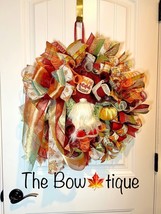 Autum Fall Ribbon Wreath Thankful Gnome Handmade 22 in’s. #W3 - £63.94 GBP