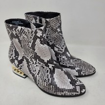 Bamboo Womens Ankle Boots Sz 7 M Gold Chain Embellished Heel Snake Print - £36.43 GBP