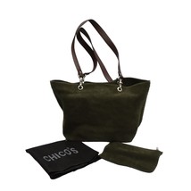 Chicos Suede Bag Berkeley Short Handle Olive Green Leather Dust Cover New - £43.24 GBP