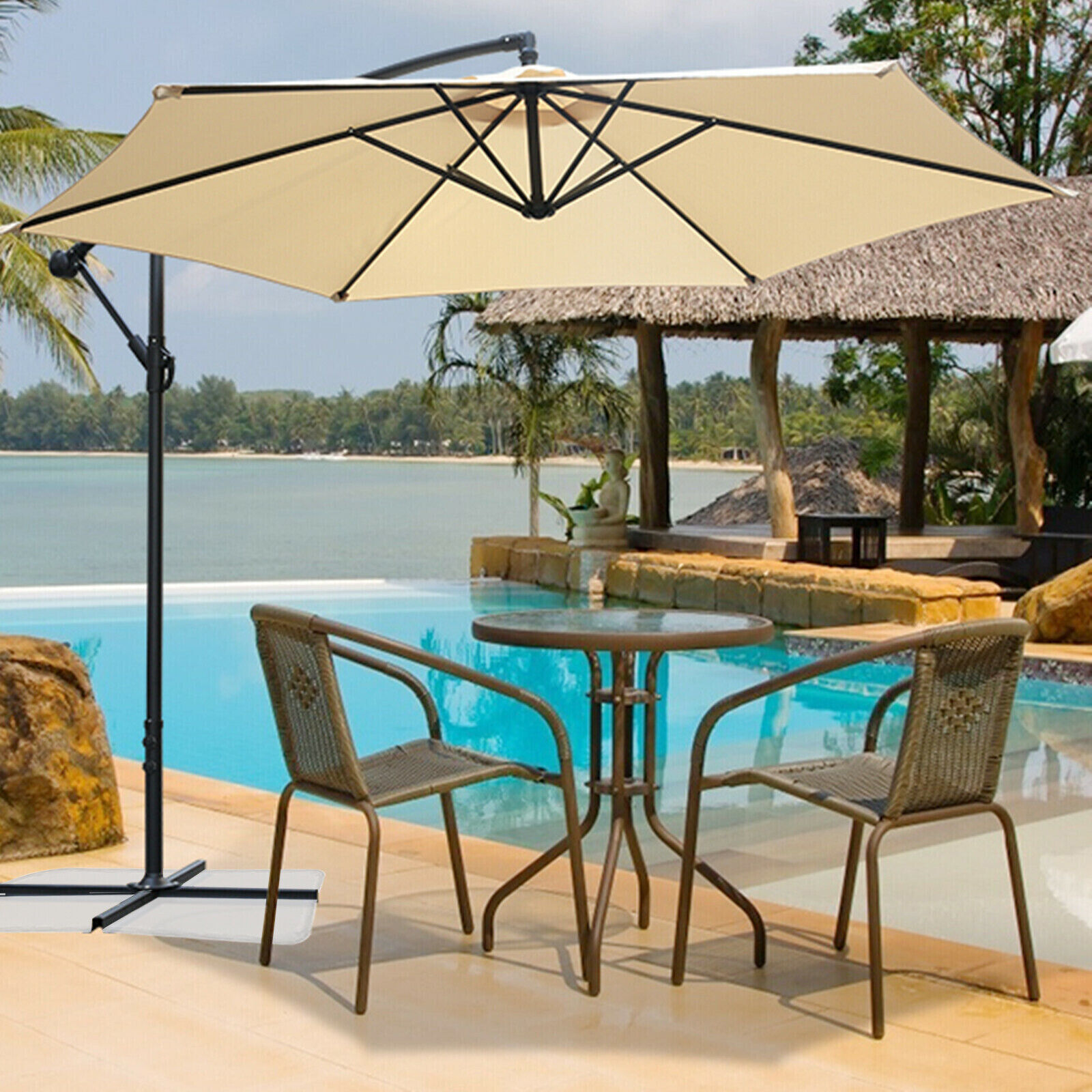 Primary image for 10Ft Patio Offset Umbrella Beach Yard Market Cantilever Hanging Sun Shade Crank