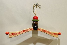 CUTE Vintage Baby/Child Blue Wood Clothes Hanger Smiley Face Figure with Red Hat - $17.00