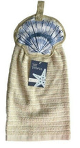 Shell Hanging Dish Towel Button Tie Beige Summer Beach House Cottage Set Of 2 - £19.09 GBP