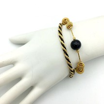 TRIFARI vintage black &amp; gold-tone bracelet lot - twisted rope cable beaded chain - £14.46 GBP
