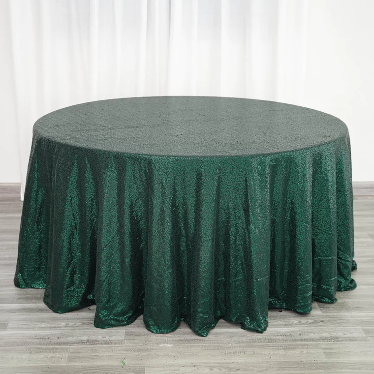 Hunter Green - 120&quot; Round Tablecloths LUXURY COLLECTION Duchess Sequin - $99.98