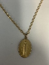 Sterling Silver Virgin Mary Gold Tone Pendant On Whiting &amp; Davis Gold Tone Chain - £22.18 GBP