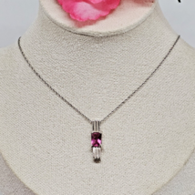 925 Sterling Silver - Pink Garnet Pendant Chain Choker Necklace 18&quot; Long - £24.14 GBP