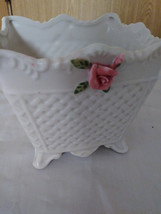 Vintage Bloom Rite White Planter Porcelain Pink Roses - £10.15 GBP