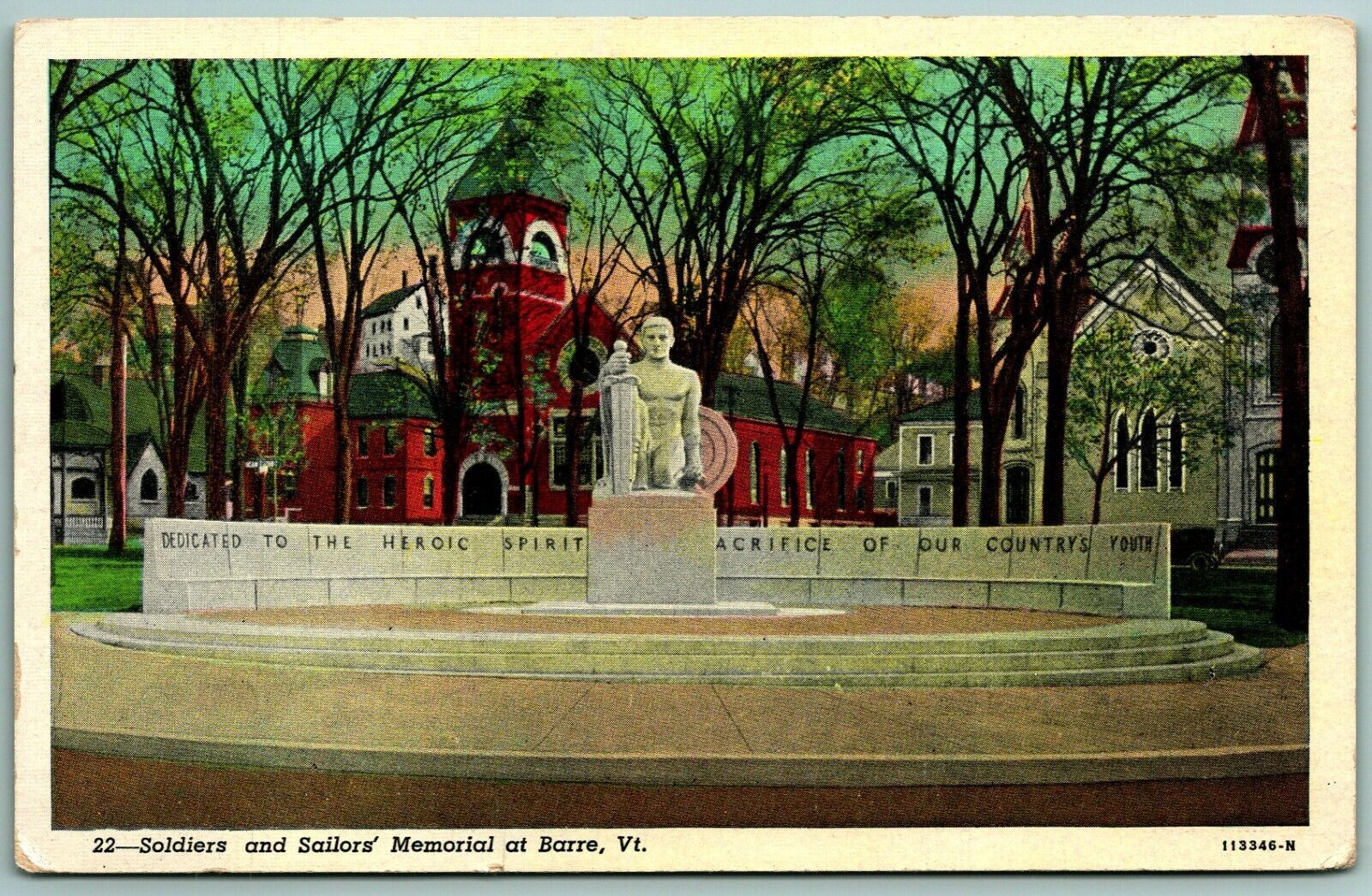 Primary image for Soldiers and Sailors Monument Barre Vermont VT UNP Unused WB Postcard J11
