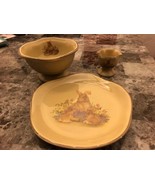 ADORABLE Bunny Rabbit Footed Bow, Plate and Egg Cup Very Cute - $16.27 CAD