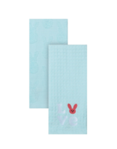 NEW Love Bunny Kitchen Towels Set of 2 light blue embroidered 16 x 26 in... - £7.82 GBP